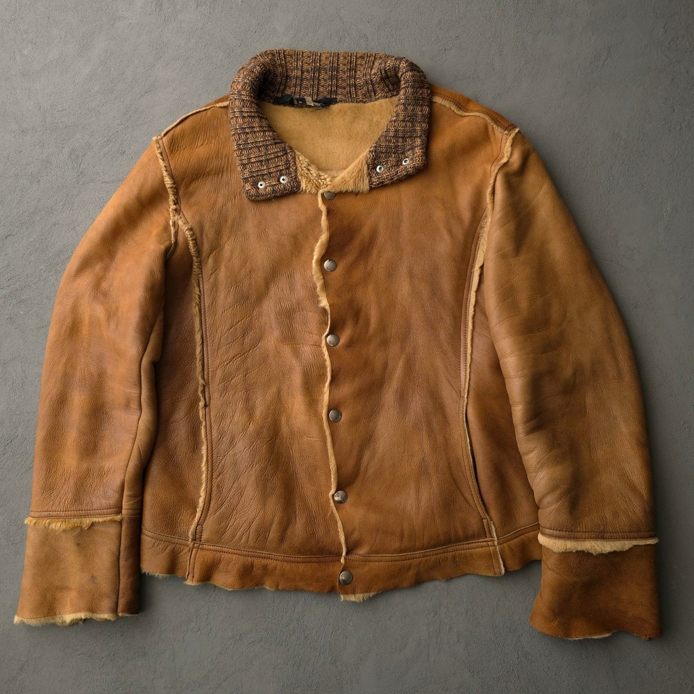 Vintage 2000s Dolce & Gabbana Brown Leather Shearling Jacket 36/50 Wool Lining
